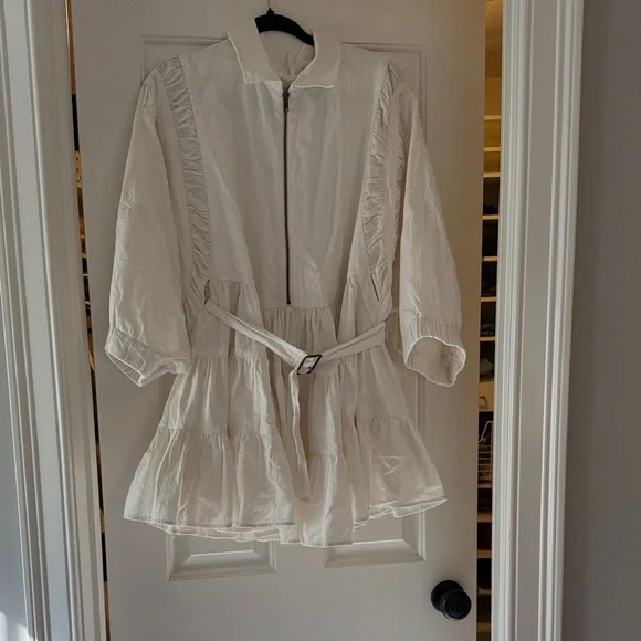 Free People White Belted Dress with Ruffle Details - Picture 1 of 4